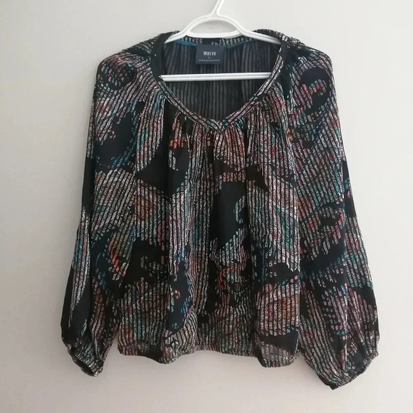 Anthropologie Maeve Madeira Boho Satin Shimmer Abstract Paisley Blouse Medium - Picture 2 of 16